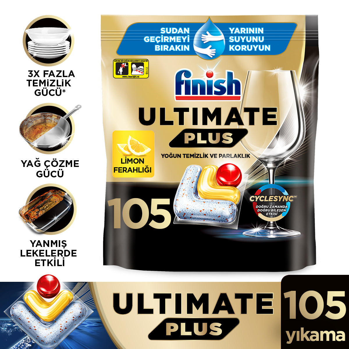 Finish Ultimate Plus 105 Kapsül Limon Hepsi Bir Arada Bulaşık Makinesi Tableti