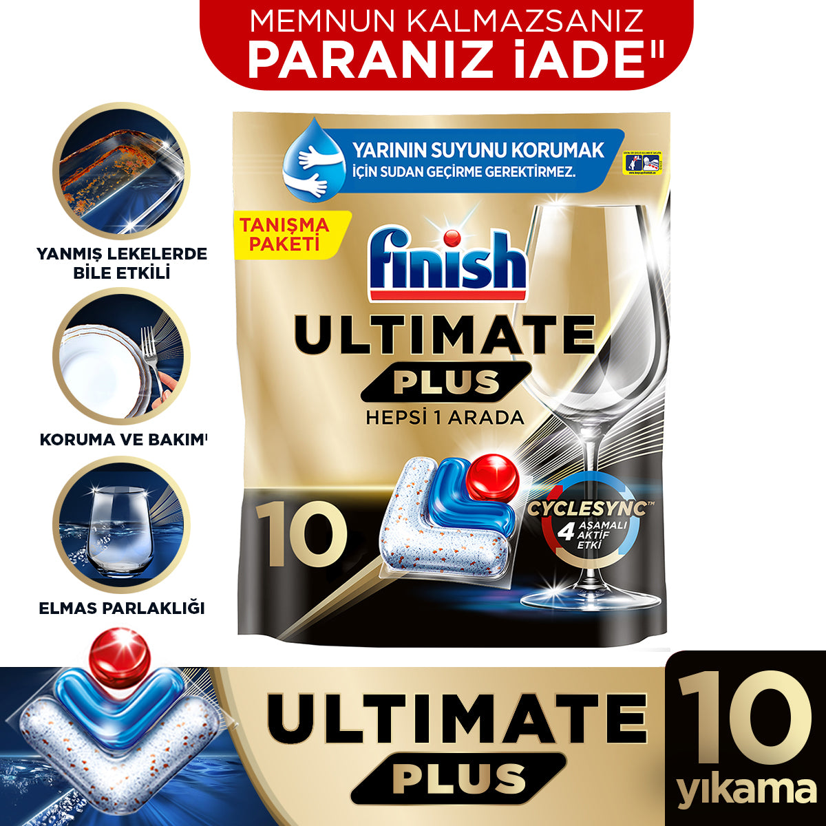Finish Ultimate Plus 10 Kapsül Hepsi Bir Arada Bulaşık Makinesi Tableti