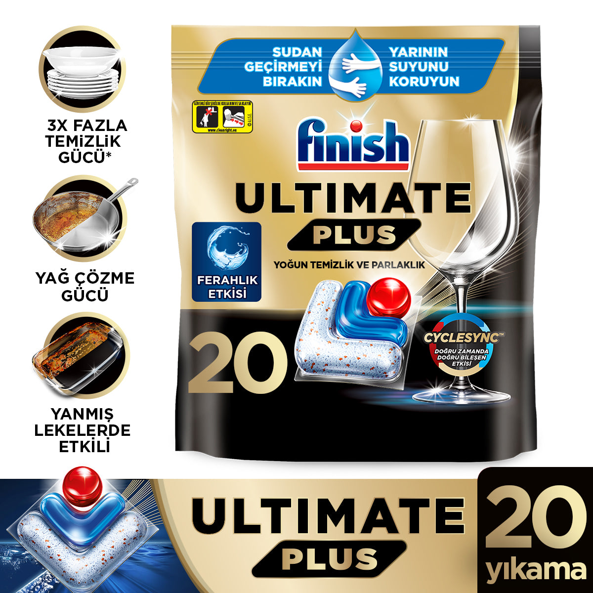 Finish Ultimate Plus 20 Kapsül Hepsi Bir Arada Bulaşık Makinesi Tableti