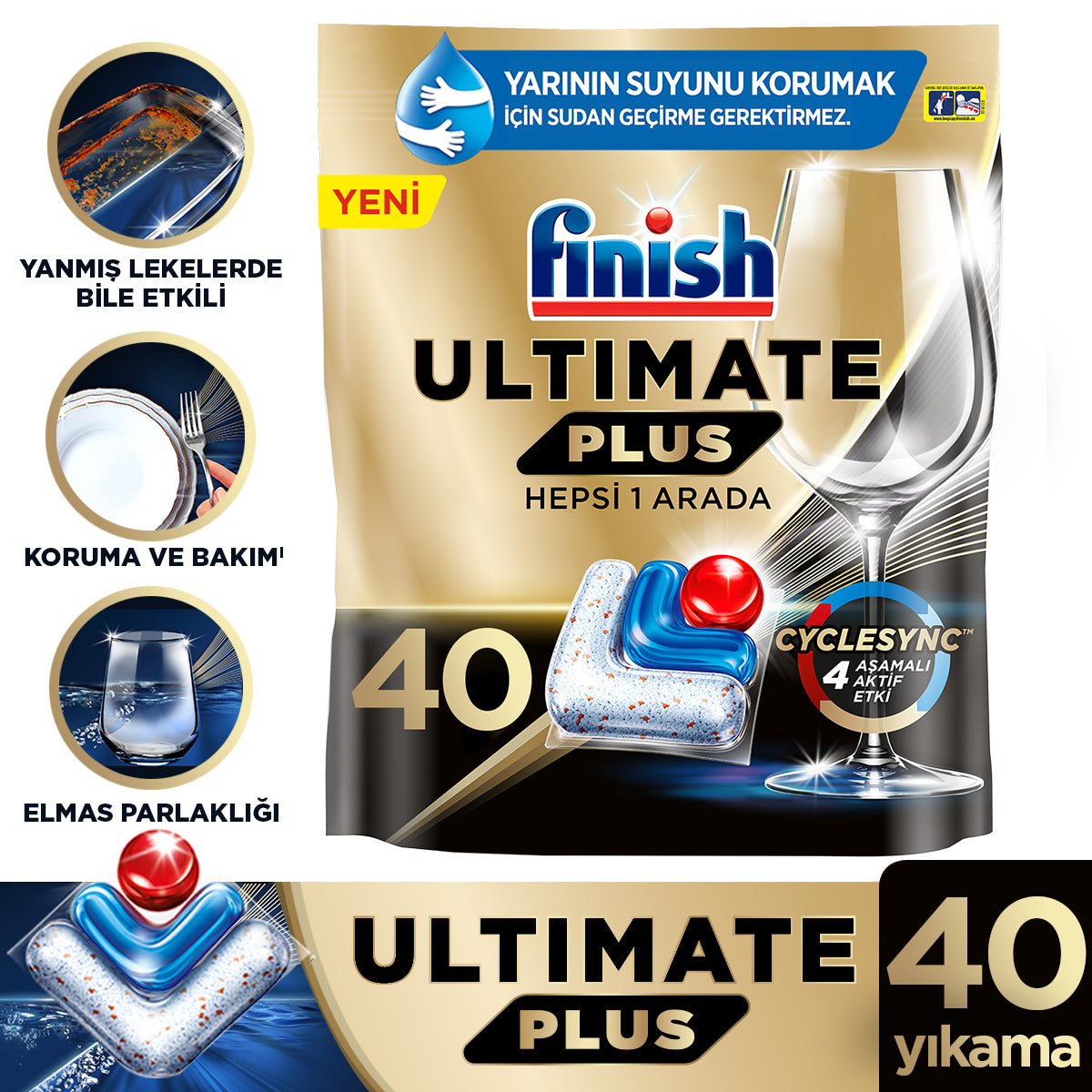 Finish Ultimate Plus 40 Kapsül Hepsi Bir Arada Bulaşık Makinesi Tableti