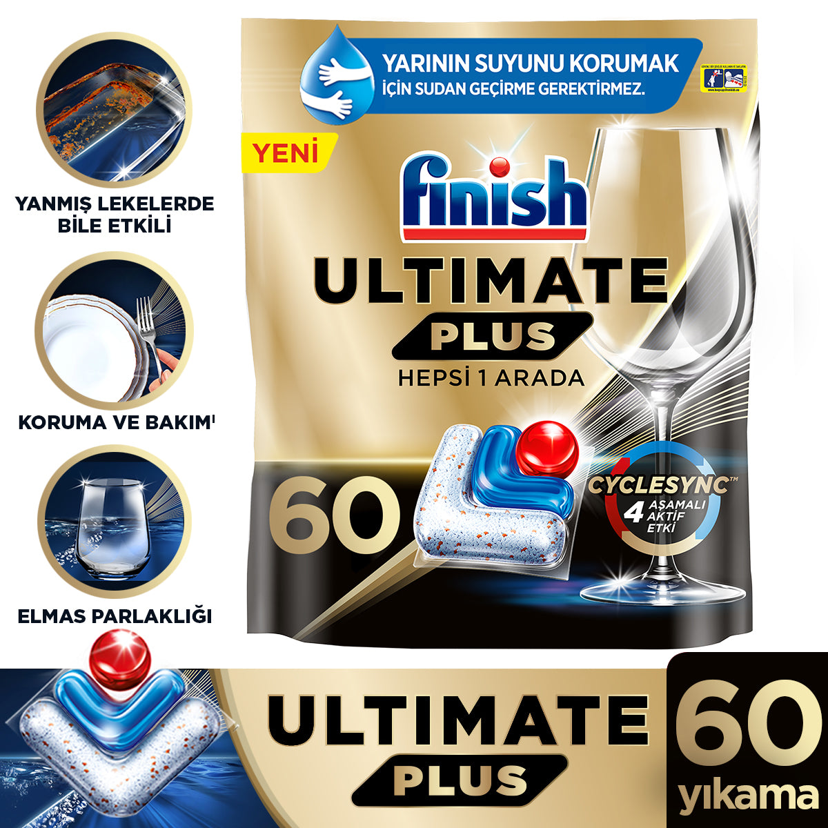 Finish Ultimate Plus 60 Kapsül Hepsi Bir Arada Bulaşık Makinesi Tableti