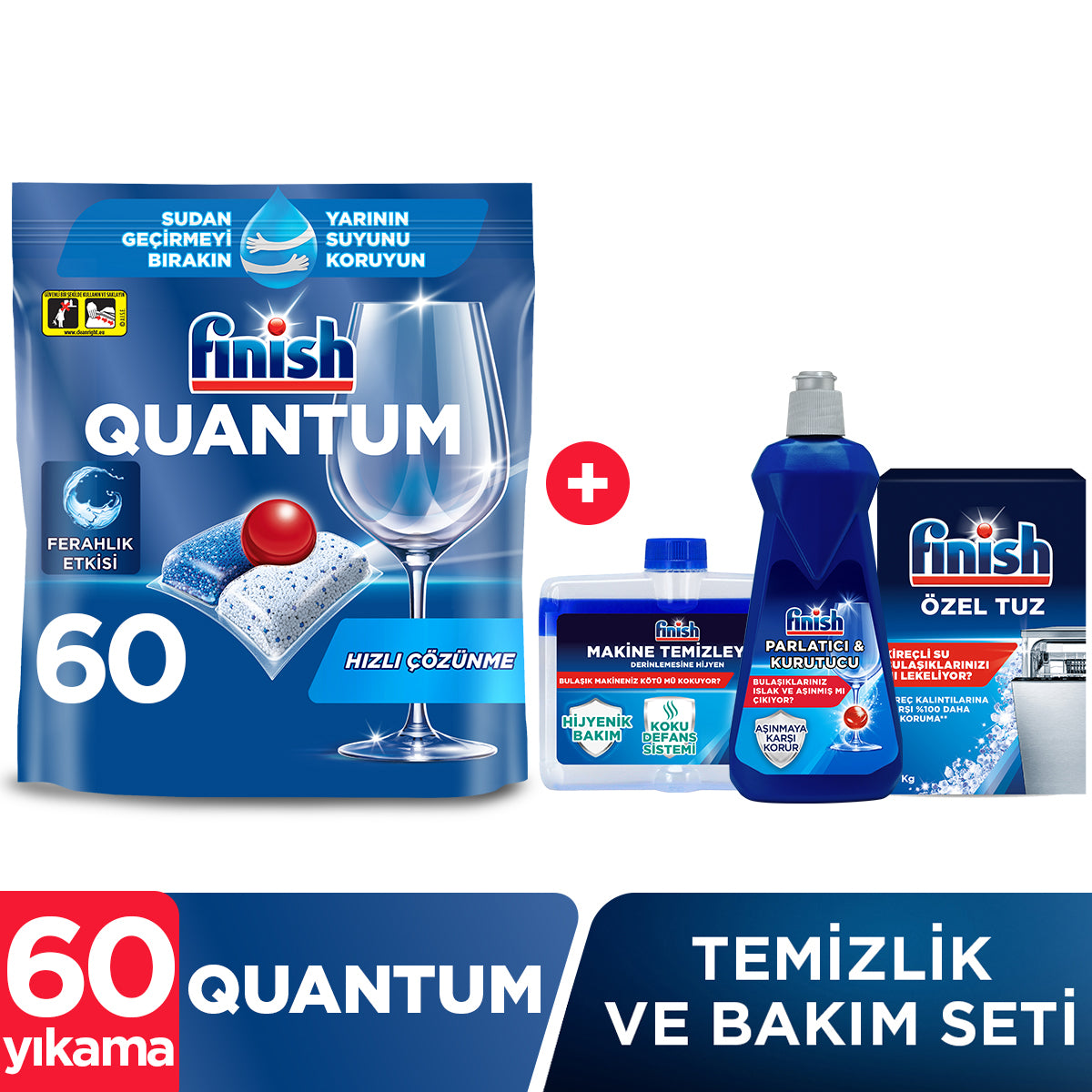 Finish Quantum Hepsi Bir Arada 60 + Temizlik ve Bakım Seti - 2 Aylık Kullanım Paketi