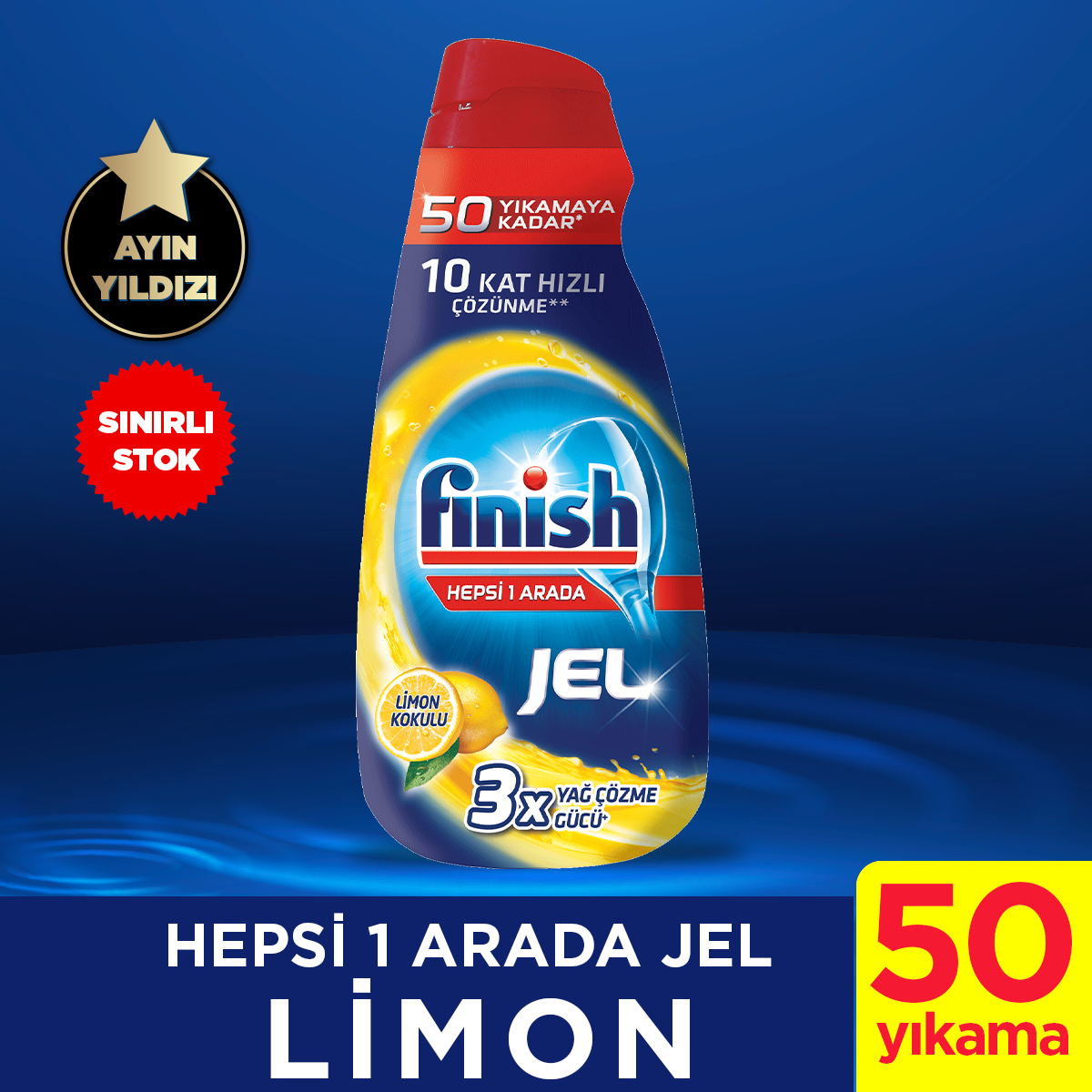 Ayın ürünü! Finish Hepsi Bir Arada Limon Kokulu 1000 ml Jel Bulaşık Makinesi Deterjanı