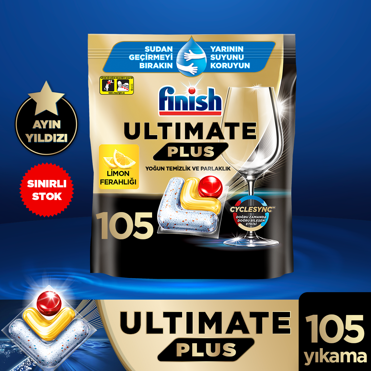 Ayın ürünü! Finish Ultimate Plus 105 Kapsül Limon Hepsi Bir Arada Bulaşık Makinesi Tableti