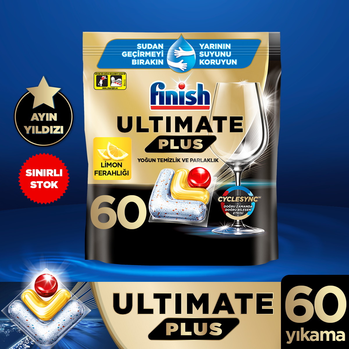 Ayın ürünü! Finish Ultimate Plus 60 Kapsül Limon Hepsi Bir Arada Bulaşık Makinesi Tableti