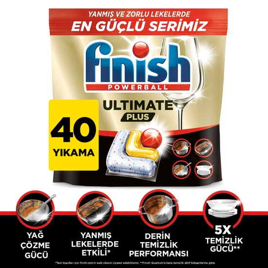 FINISH ULTIMATE Plus 40 Kapsül Limon Bulaşık Makinesi Deterjanı Tableti